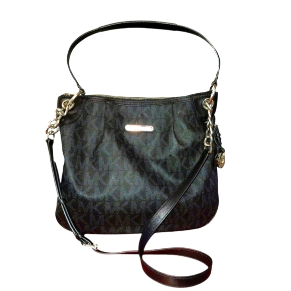 Michael Kors Jet Set Travel Messenger Crossbody MK Signature Black & Gray - Picture 1 of 10